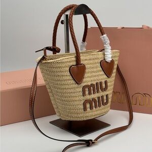 Miu Miu Beige and Brown Woven Tote